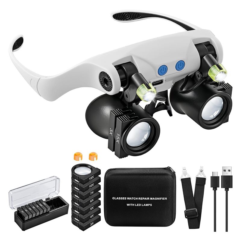 Electronics Repair Glasses - ABUP-LED 라이트 확대경, 14개의 교체 가능한