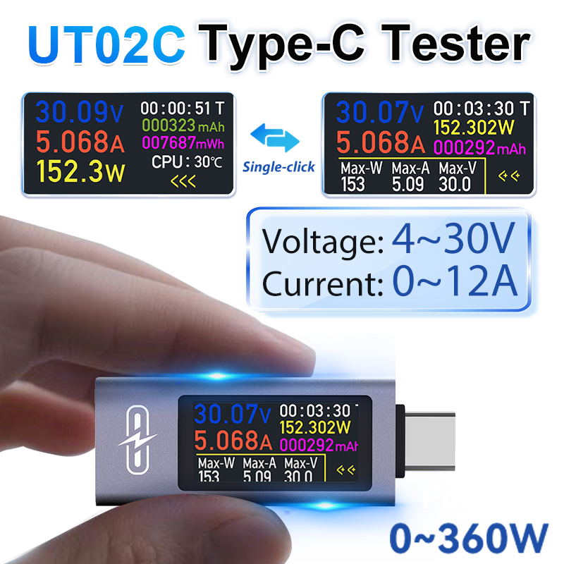 Usb Ammeter Tester - UT02C USB 컬러 스크린 Type-C 테스터