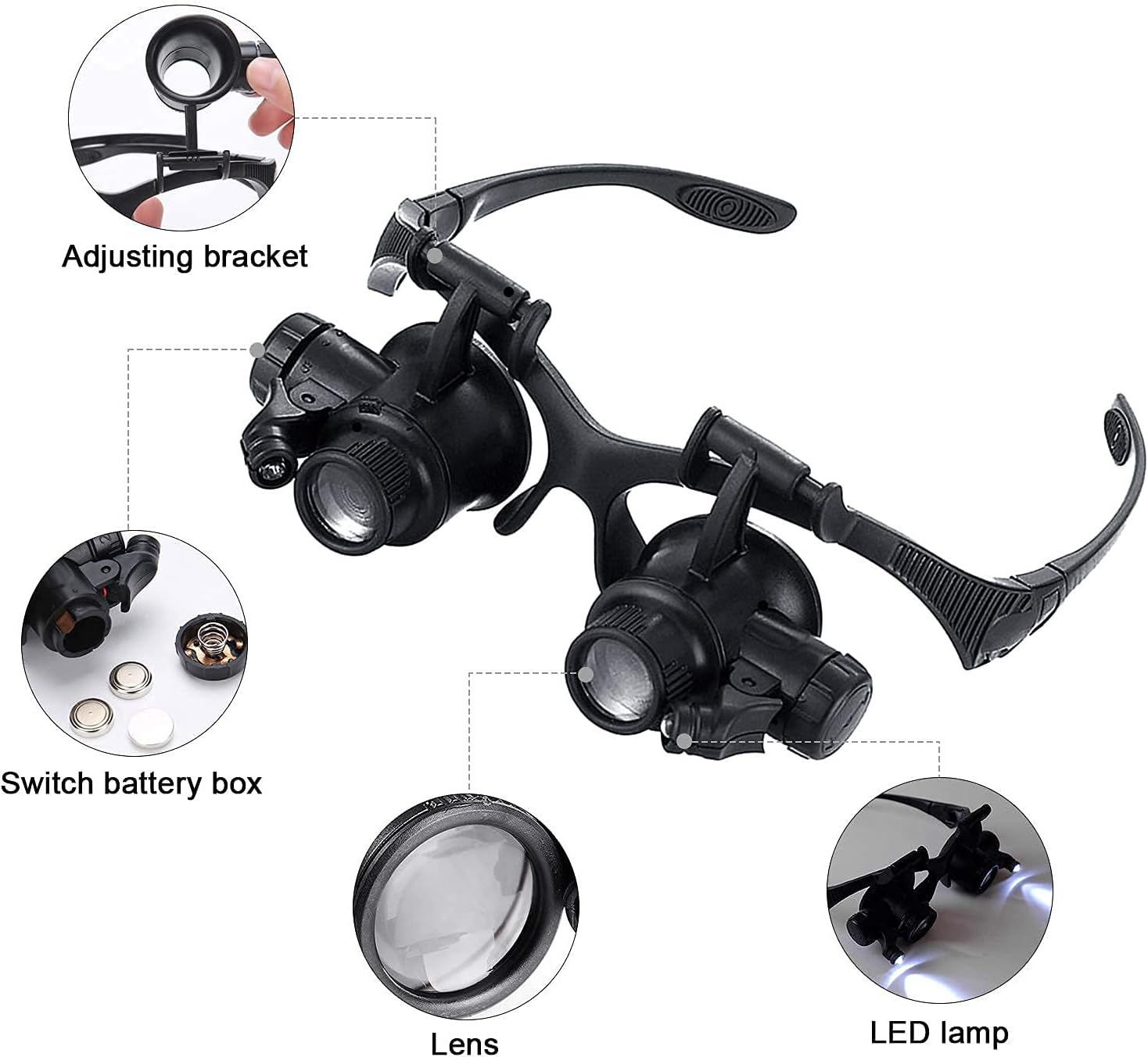 LED 라이트 돋보기가있는 헤드 장착형 돋보기 2.5/ - Electronics Repair Glasses 리뷰 및 가격