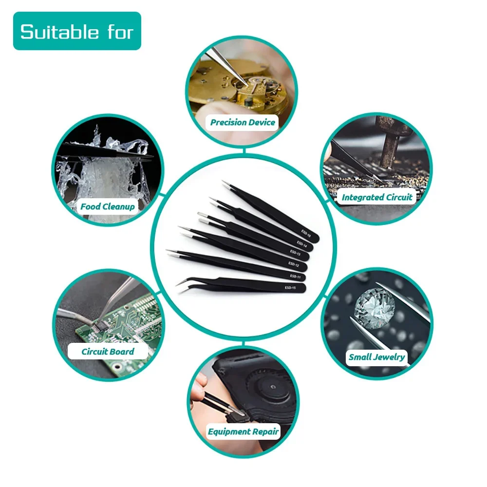 6pcs 정밀 핀셋 세트 ESD 정전기 방지 스테인레스 - Electronics Repair Tool Kit 리뷰 및 가격